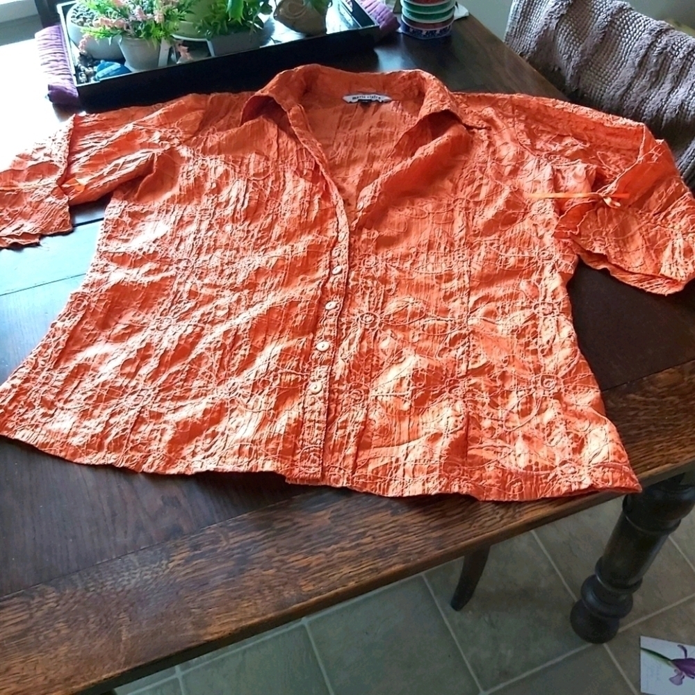 NEW!MARIE CLAIRE/ORANGE CRINKLE BLOUSE/B5